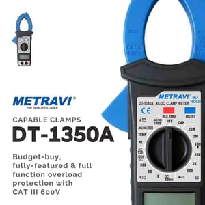 Metravi 3-1/2 Digit / 1000A Digital AC/DC Clamp Meter, DT-1350A