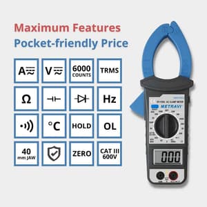 Metravi 3-5/6 Digit / 1000A Digital TRMS AC/DC Clamp Meter, DT-1350AT