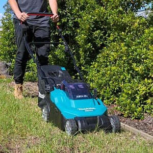 Makita 18V X 2 (36V) LXT Li-Ion 380 mm (15") 3-in-1 Cordless Lawn Mower with Rapid Charger & 2 Pcs 5.0Ah Batteries, DLM382PT2