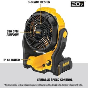 Dewalt 18V XR Li-Ion Cordless Jobsite Fan With Batteries & Charger (180° Pivoting Head), DCE512N-XJ-PRM