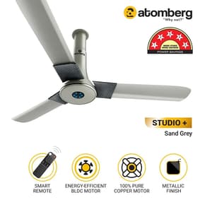 Atomberg Studio+ 1200 mm Energy Saving Ceiling Fan with BLDC Motor (Sand Grey)