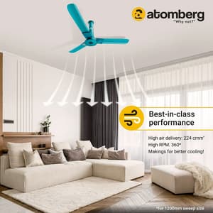 Atomberg Studio+ 1200 mm Energy Saving Ceiling Fan with BLDC Motor (Aegean Blue)