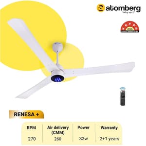 Atomberg Renesa+ 1400 mm Energy Efficient Dust Resistant Ceiling Fan with BLDC Motor and Remote (Pearl White)