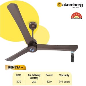 Atomberg Renesa+ 1400 mm Energy Efficient Dust Resistant Ceiling Fan with BLDC Motor and Remote (Earth Brown)
