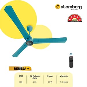 Atomberg Renesa+ 1200 mm Energy Efficient Dust Resistant Ceiling Fan with BLDC Motor and Remote (Aegean Blue)