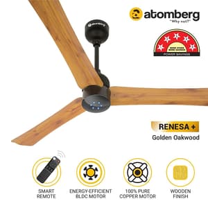 Atomberg Renesa+ 1200 mm Energy Efficient Dust Resistant Ceiling Fan with BLDC Motor and Remote (Golden Oakwood)