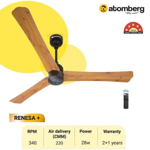 Atomberg Renesa+ 1200 mm Energy Efficient Dust Resistant Ceiling Fan with BLDC Motor and Remote (Golden Oakwood)