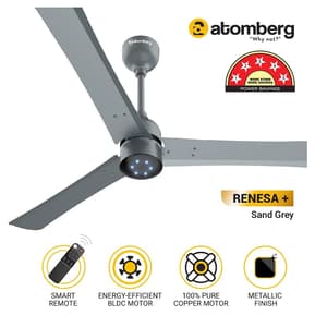 Atomberg Renesa+ 1200 mm Energy Efficient Dust Resistant Ceiling Fan With BLDC Motor & Remote (Sand Grey)