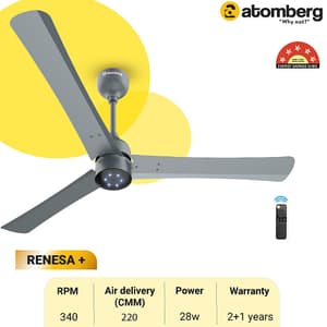 Atomberg Renesa+ 1200 mm Energy Efficient Dust Resistant Ceiling Fan With BLDC Motor & Remote (Sand Grey)