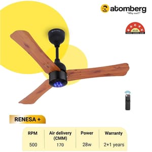 Atomberg Renesa+ 900 mm Energy Efficient Dust Resistant Ceiling Fan With BLDC Motor & Remote (Golden Oakwood)