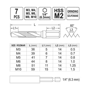 Yato M3 - M10 Combined Drill Bits Set (7 Pcs), YT-44849