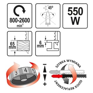 Yato 65mm 550W  Jigsaw with Iron Handle, YT-82270