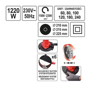 Yato 225mm 1220W Plaster Sander, YT-82340