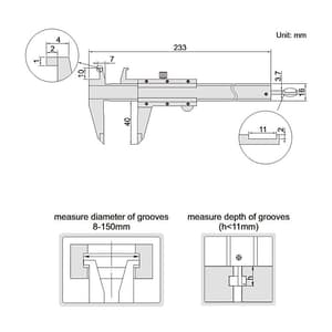 Insize 150 mm / 6 inch Inside Groove Vernier Caliper, 1291-150
