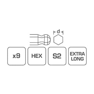 Hogert 9 Pcs (1.5 mm - 10 mm) Precision Ball-End Extra Long hex Keys Set, HT1W826