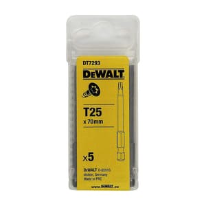 Dewalt T25 x 70 mm Length Torx High Quality Screwdriving Bits (Pack of 5 Pcs), DT7293-QZ