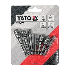 Yato 8 Pcs Hex Socket Adapter Set (1/4, 3/8, 1/2 Inch Sq. Drive), YT-04639