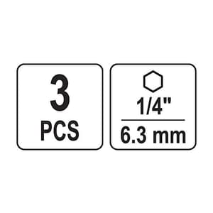 Yato 3 Pcs Hex Socket Adapter Set (1/4 inch Sq. Drive), YT-04699