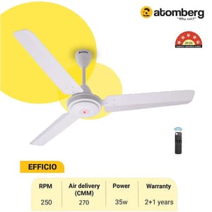 Atomberg Efficio 1400 mm Energy Efficient Ceiling Fan With BLDC Motor & Remote (White)