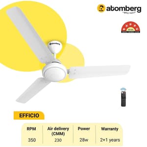 Atomberg Efficio 1200 mm Energy Efficient Ceiling Fan With BLDC Motor & Remote (White)