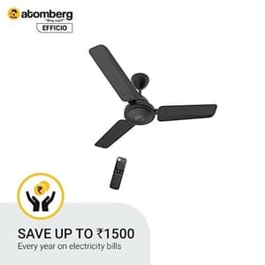 Atomberg Efficio 900 mm Energy Efficient Ceiling Fan With BLDC Motor & Remote (Matt Black)
