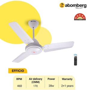 Atomberg Efficio 900 mm Energy Efficient Ceiling Fan With BLDC Motor & Remote (White)