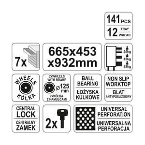 Yato 7 Drawers Roller Cabinet with Tools (141 Pcs), YT-55291