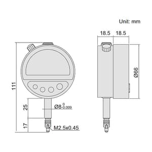 Insize 0 - 2 mm / 0.08 inch Inductive Digital Comparator, 2149-2