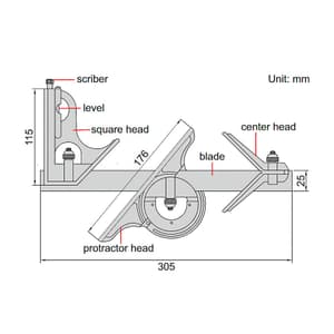 Insize 300 mm Combination Square Set, 2278-180