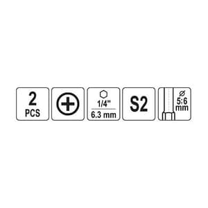 Yato 100 mm Length Phillips Head Screwdriver Bits (Pack of 2 Pcs), YT-0488