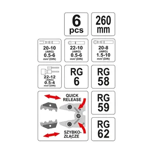 Yato 6 Pcs Quick Interchangeable Ratchet Crimper Sets, YT-2245