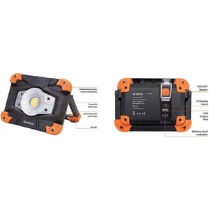 Groz 20W Heavy Duty Rechargeable COB Work Light With Built-In Power Bank, LED/560