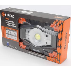 Groz 20W Heavy Duty Rechargeable COB Work Light With Built-In Power Bank, LED/560