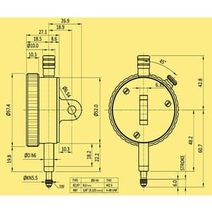 Baker 0.08 inch One Revolution Mechanical Plunger Type Dial Gauge (Model 56), KY