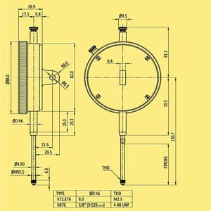 Baker 50 mm Mechanical Plunger Type Dial Gauge (Model 88), K72