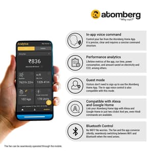 Atomberg Aris 1200 mm Noiseless Smart Ceiling Fan For Home With IoT & Remote Sleek Design High Air Delivery BLDC Fan (White)