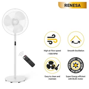 Atomberg Renesa Pedestal Fan 400 mm BLDC Motor Energy Saving With Remote Control (White)