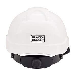 Black+Decker ABS Industrial Safety Helmet With Plastic Suspension & Ratchet Type Adjustment With Ventilation Holes & Black Chin Strap (White), BXHP0222IN