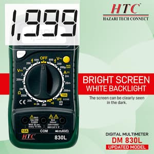 HTC 3-1/2 Digit / 1999 Count Digital Manual Multimeter With Backlight, DM-830L