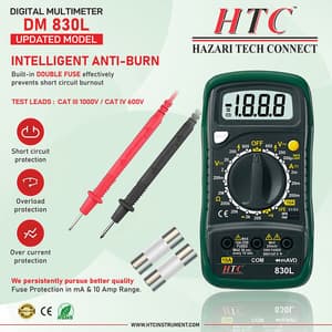 HTC 3-1/2 Digit / 1999 Count Digital Manual Multimeter With Backlight, DM-830L