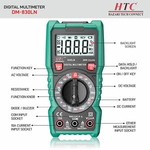 HTC 3-1/2 Digit / 2000 Count True RMS Digital Manual Multimeter, DM-830LN