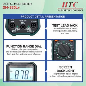 HTC 3-1/2 Digit / 1999 Count Digital Multimeter With Backlight, DM-830L+