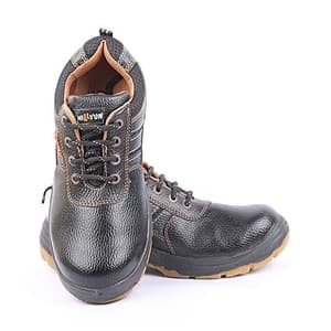 Hillson High Ankle Dual Density Synthetic Leather Sporty Safety Shoes - Steel Toe (Black)