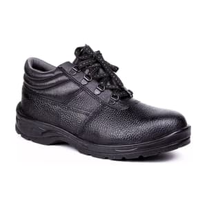 Hillson High Ankle Single Density Black Split Leather Rockland Safety Shoes - Steel Toe (Black)