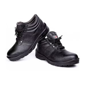 Hillson High Ankle Single Density Black Split Leather Rockland Safety Shoes - Steel Toe (Black)