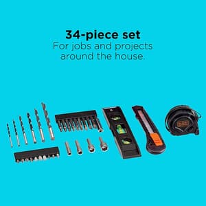 Black+Decker 20V Max Drill & 34 Pcs Home Tool kit, BDCD120VA-IN
