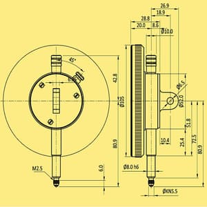 Baker 2.0 mm Mechanical Plunger Type Dial Gauge (Model 105), K101