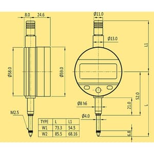 Baker 12.5 mm / 0.5 inch IP67 Waterproof Plunger Type Digital Dial Gauge (Swiss Technology), W1