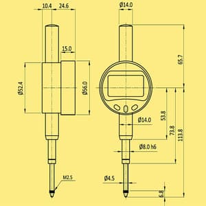 Baker 25 mm / 1.0 inch Value Line Plunger Type Digital Dial Gauge, V2