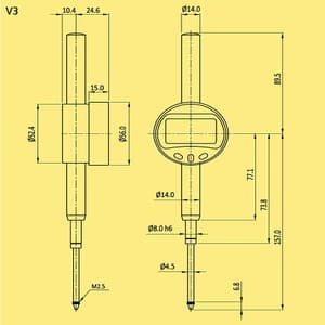 Baker 50 mm / 2.0 inch Value Line Plunger Type Digital Dial Gauge, V3
